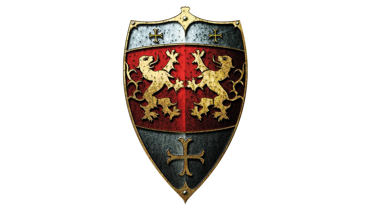 Ritter-Schild  Löwen, Holz bunt, 2 Ledergriffe,49x32cm - Bild 1