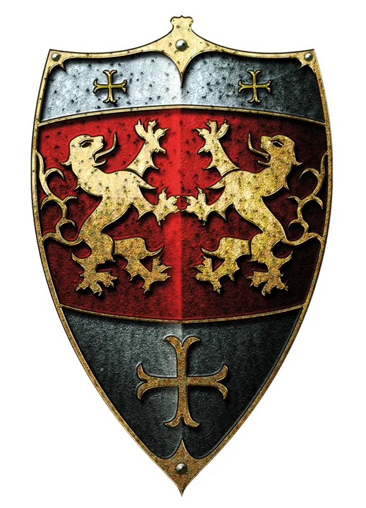 Ritter-Schild  Löwen, Holz bunt, 2 Ledergriffe,49x32cm - Bild 1