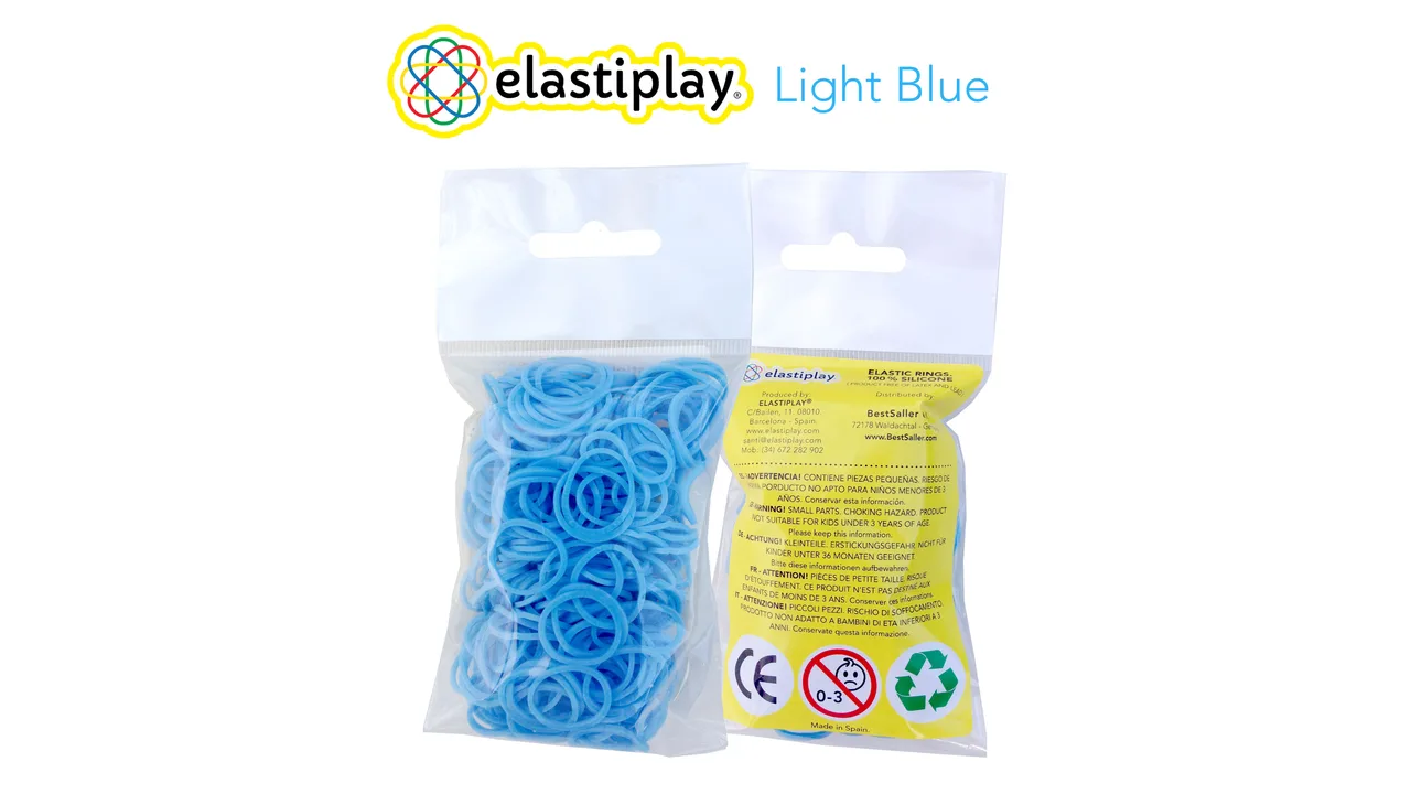 100 Stück + 5 S-Clips Elastiplay-Bänder hellblau
