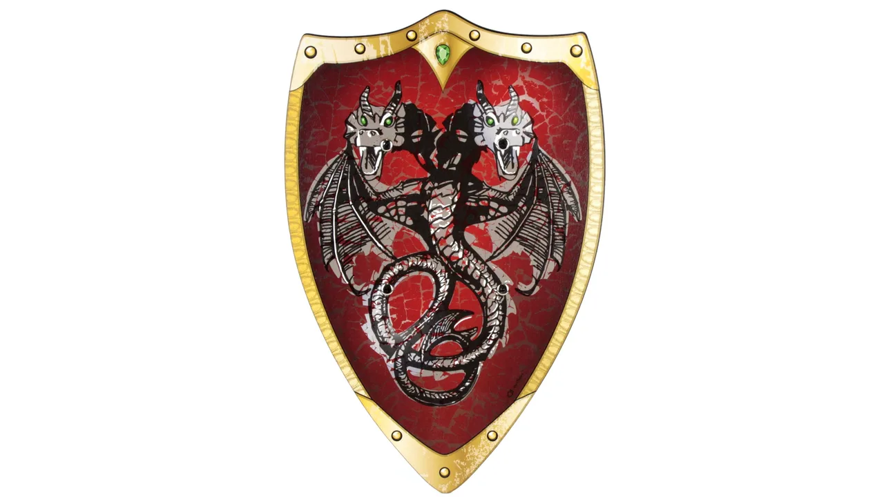 Ritter-Schild Doppelkopf-Drache Holz bunt 2 Ledergr.,49x32 - Bild 1