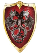 Ritter-Schild Doppelkopf-Drache Holz bunt 2 Ledergr.,49x32 - Bild 1