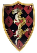 Ritter-Schild vom Drachenhang, Holz bunt, 2 Ledergr.,49x32cm - Bild 1