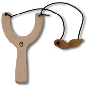 Schleuder (Zwille, Katschi), Erlenholz - mit Korb aus echtem Leder