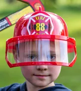 Feuerwehr-Helm mit Visier, ROT + Sticker FIRE CHIEF - Bild 2