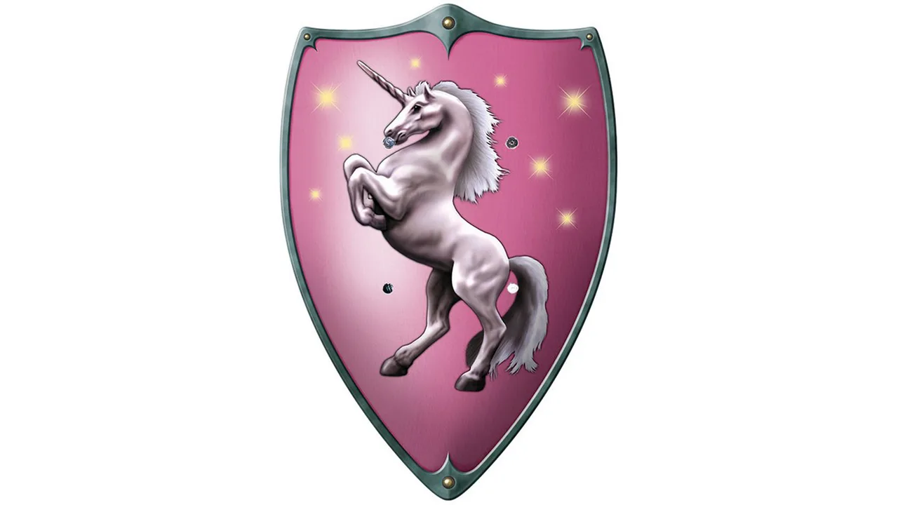 Ritter-Schild EINHORN pink, Holz, 2 Ledergriffe, 49x32cm - Bild 1