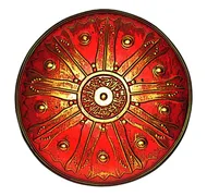 RÖMER-/Hopliten-Schild, Holz bunt, Ø 40cm, Doppelledergriffe - Bild 1