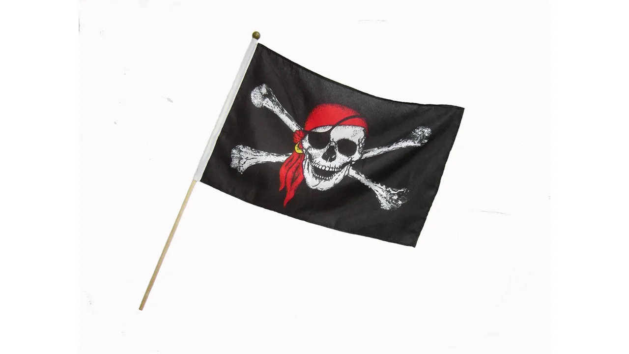 Piraten-Flagge bunt, mit Holzstab 58+46x30cm