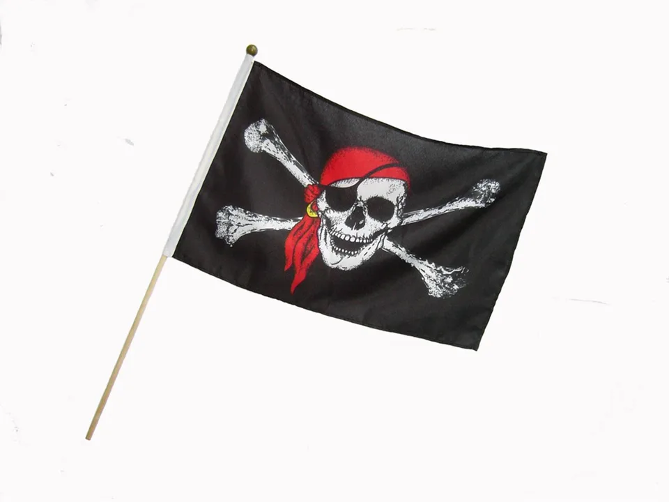 Piraten-Flagge bunt, mit Holzstab 58+46x30cm