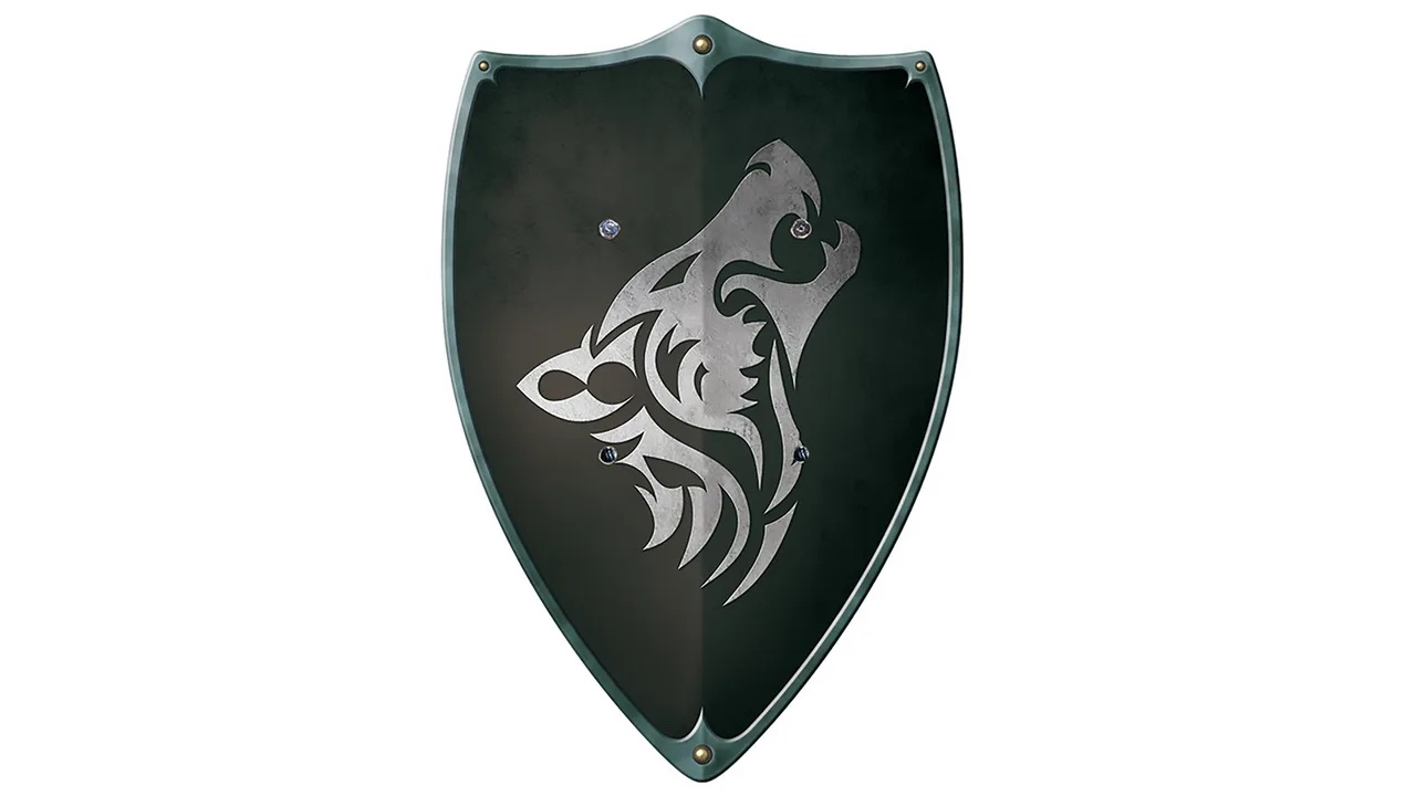 Ritter-Schild Schwarzer Ritter, Holz, 2 Ledergriffe, 49x32cm - Bild 1