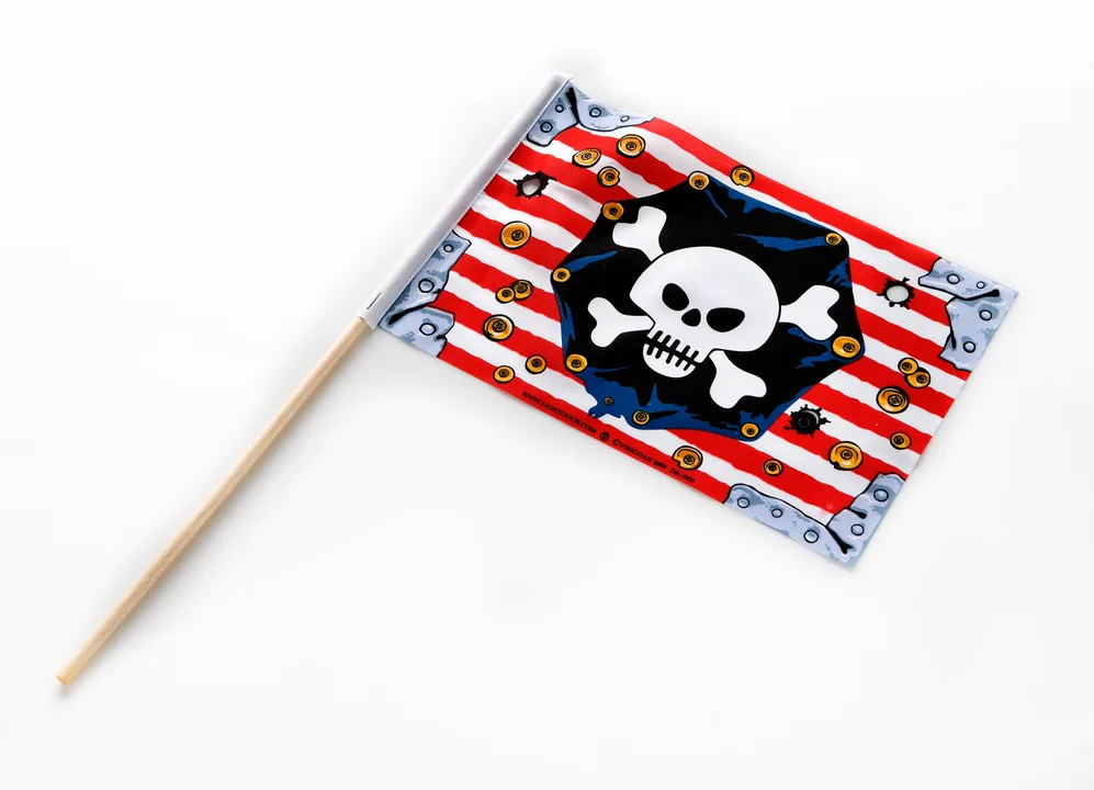 Piraten-Flagge Red Stripe, rot-weiß mit  Holzstab - Bild 1