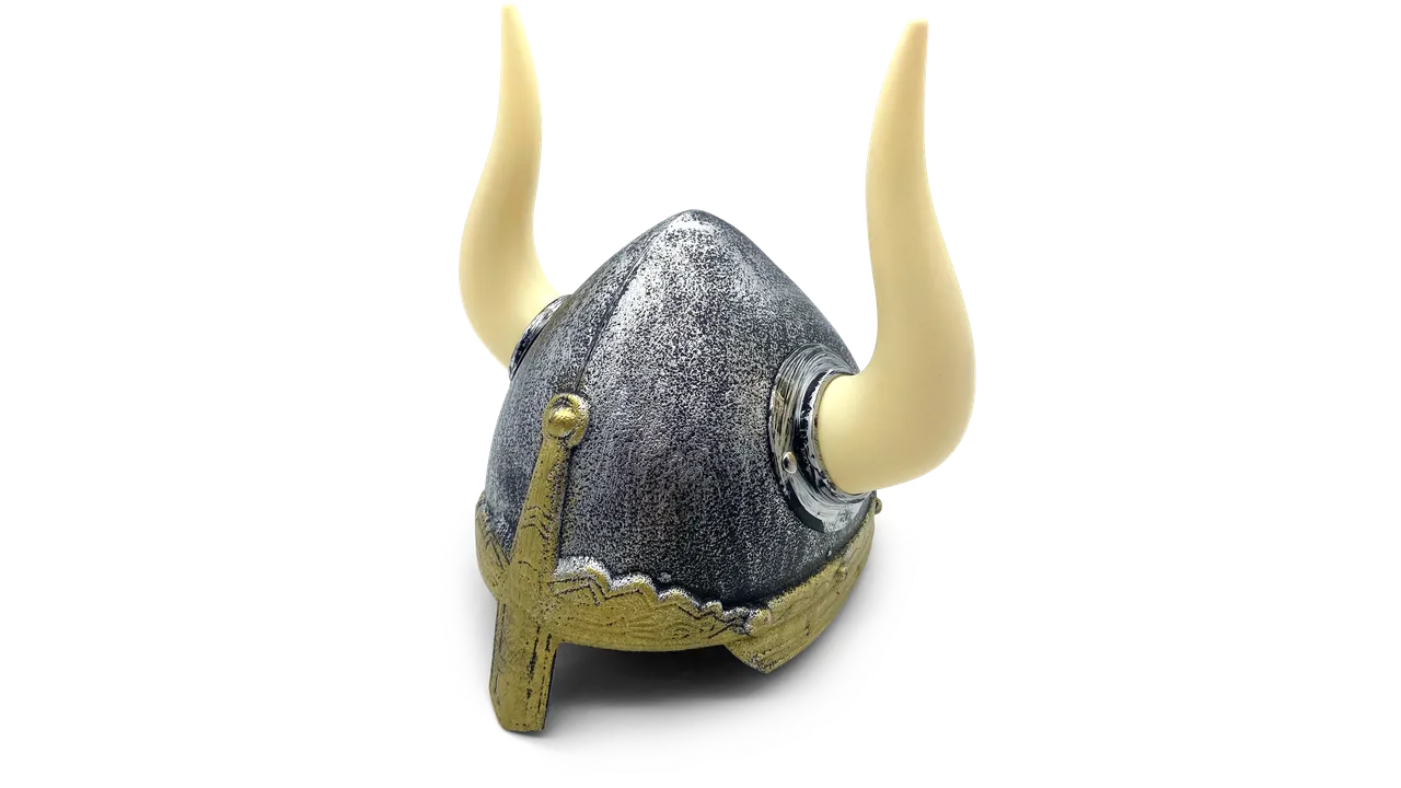 Ritterhelm Wikinger, Kunststoff, abnehmbare Hörner, Silber/Gold - Bild 1