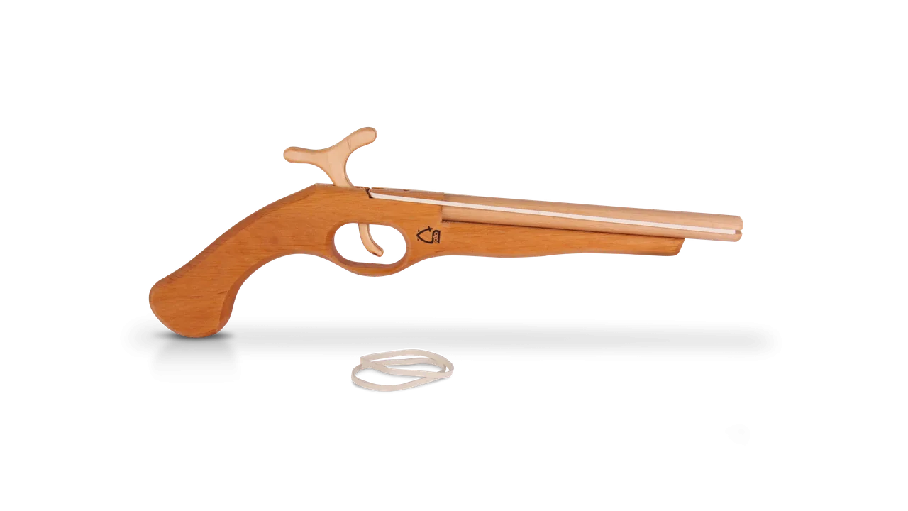 Kinder-Piraten-Pistole, Erlenholz  geölt (schießt Gummis) - Bild 1