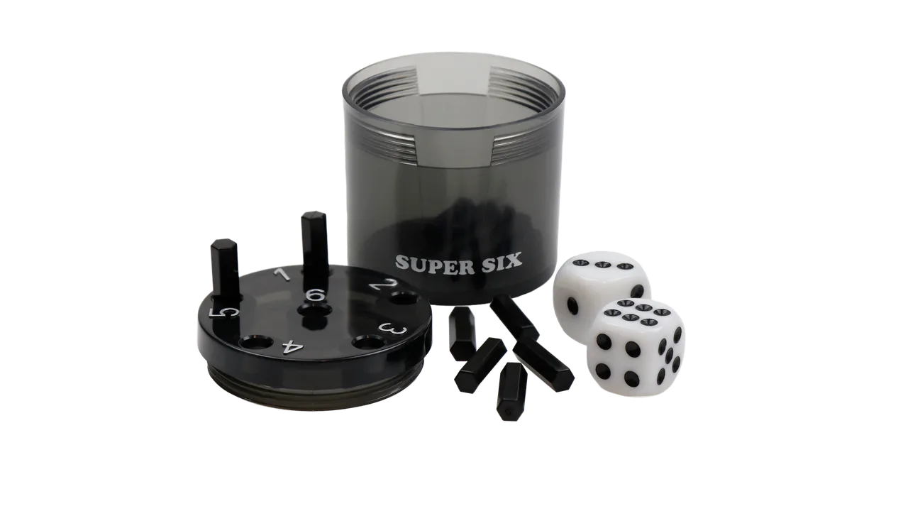 SUPER SIX "Travel" aus ABS - Schwarz, 5cm+ Ø 5cm, Reisespiel - Bild 1